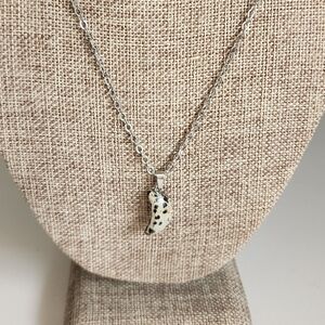 Crescent Moon Dalmatian Jasper Polished Gemstone Stainless Steel Necklace 🌘